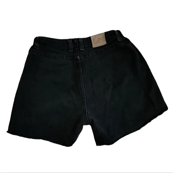 Vintage Lee High Waisted Cut Off Denim Shorts Black Size 32 - Picture 4 of 5